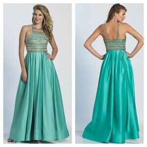 DAVE AND JOHNNY A5267 Mikodo Beaded Aqua Prom Gown